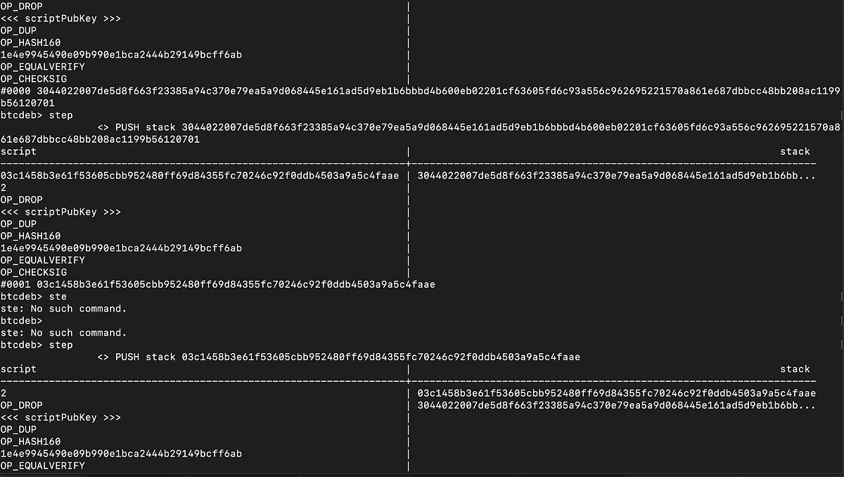 Stack ottenuto con il parametro debug