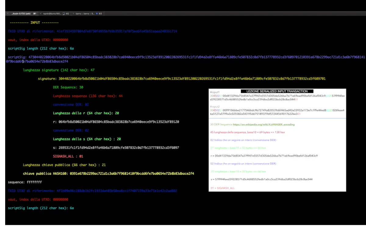 Esempio delvideo corsoe dellibro Bitcoin dalla teoria alla pratica