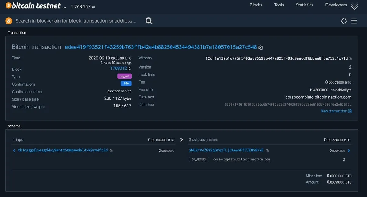 Il messaggio nella blockchain di Bitcoin — corsocompleto.bitcoininaction.com